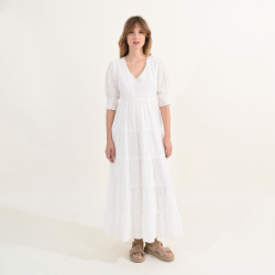Платье длинное с вышивкой L белый LaRedoute 350342359
