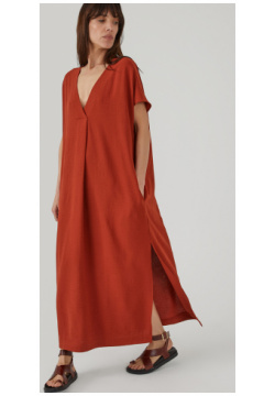 Платье длинное с V образным вырезом короткими рукавами M красный LaRedoute 350340881