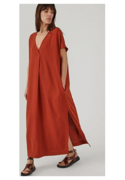 Платье длинное с V образным вырезом короткими рукавами M красный LaRedoute 350340881