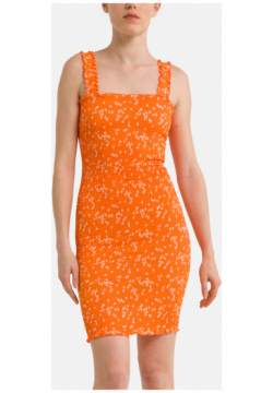 Платье короткое с принтом квадратным вырезом  XS оранжевый LaRedoute 350308324