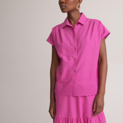 Блузка с английской вышивкой и короткими рукавами  38 (FR) 44 (RUS) розовый LaRedoute 350293209