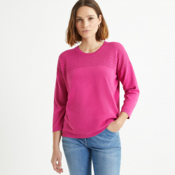 Пуловер с круглым вырезом и вставкой из трикотажа пуантель  46/48 (FR) 52/54 (RUS) розовый LaRedoute 350327393