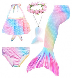 Bikini de cinco piezas para niñas  trajes baño con estampado bonito arcoíris nadar 3 10 años primavera rosa rojo lightinthebox