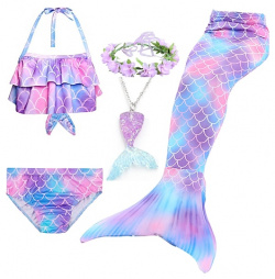 Bikini de cinco piezas para niñas  trajes baño con estampado bonito arcoíris nadar 3 10 años primavera rosa rojo lightinthebox