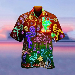 Hombre Camisa hawaiana de campamento Fluorescente Cuello Vuelto Amarillo Rojo Púrpula Claro Morado Verde Trébol Impresión 3D Calle Casual Manga Corta Ropa Moda Hawaiano Design lightinthebox