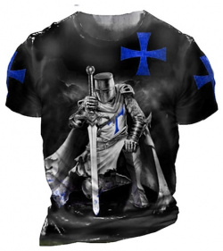 Hombre Unisexo Camiseta angustiada Cruz Templaria Estampados Soldier Cuello Barco Amarillo Claro Impresión personalizada Negro Azul Real 3D Talla Grande Exterior Calle lightinthebox