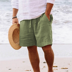 Hombre Pantalón corto Pantalones cortos de verano playa Correa Cintura elástica Pierna recta Plano Comodidad Transpirable Diario 100% Algodón Moda Moderno Negro lightinthebox 