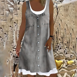 Vestido de cambio mujer midi gris sin mangas floral falso dos piezas verano primavera cuello redondo moderno 2023 5xl lightinthebox