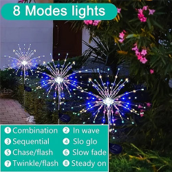 luces solares de fuegos artificiales 90/120/150/200 leds al aire libre diy decorativas jardín hadas impermeables césped lightinthebox