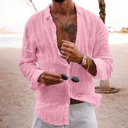 Hombre camisa de lino casual verano playa Negro Blanco Rosa Manga Larga Plano Diseño Primavera Hawaiano Festivos Ropa Básico lightinthebox
