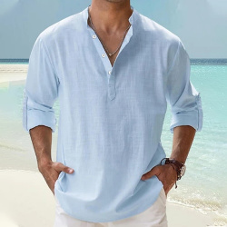 Hombre camisa de lino manga corta casual playa Negro Blanco Rosa Larga Plano Henley Primavera verano Hawaiano Festivos Ropa lightinthebox 