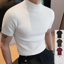 Hombre Camiseta de punto superior Plano Cuello Alto Calle Vacaciones Mangas cortas Tejido en Ropa Moda Design Básico lightinthebox 