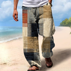 Hombre Pantalones de verano playa Correa Cintura elástica Impresión 3D Raya Estampados Geometría Comodidad Casual Diario Festivos Ropa calle Hawaiano Amarillo Azul Piscina lightinthebox 