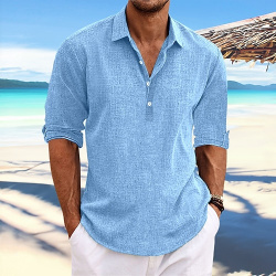 Hombre Camisa de lino verano playa Negro Blanco Azul Piscina Manga Larga Plano Diseño Primavera Casual Diario Ropa lightinthebox 