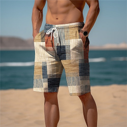 Hombre Pantalones cortos de sudor playa felpa Correa Cintura elástica Impresión 3D Graphic Plaid Raya Transpirable Suave Corto Diario Festivos Ropa calle lightinthebox 