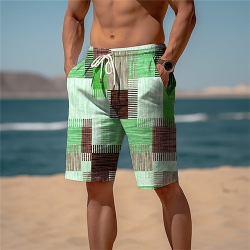 Hombre Pantalones cortos de sudor playa felpa Correa Cintura elástica Impresión 3D Graphic Plaid Raya Transpirable Suave Corto Diario Festivos Ropa calle lightinthebox