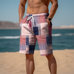 Hombre Pantalones cortos de sudor playa felpa Correa Cintura elástica Impresión 3D Graphic Plaid Raya Transpirable Suave Corto Diario Festivos Ropa calle lightinthebox
