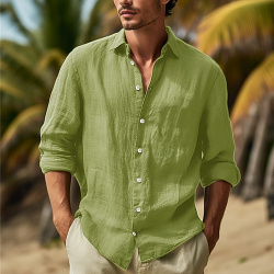 Hombre Camisa de lino Abotonar la verano playa Negro Blanco Rosa Manga Larga Plano Diseño Primavera Casual Diario Ropa lightinthebox 