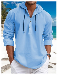 Hombre Camisa de lino verano playa Blanco Azul Piscina Marrón Manga Larga Plano Con Capucha Primavera Casual Diario Ropa lightinthebox 
