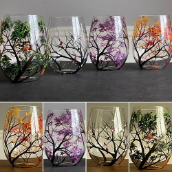 copas de vino árbol las cuatro estaciones: arte pintado a mano  pintadas primavera verano otoño e invierno colores con diseño temporada lightinthebox