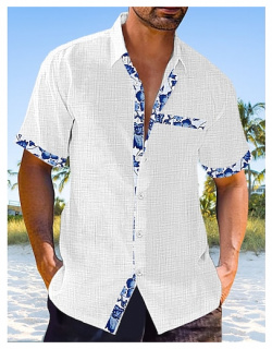 Hombre camisa de lino verano casual playa Negro Blanco Rosa Manga Corta Plano Diseño Primavera Hawaiano Festivos Ropa Bolsillo delantero lightinthebox 