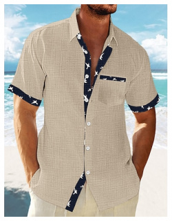 Hombre camisa de lino verano playa Blanco Azul Piscina Verde Trébol Manga Corta A Rayas Diseño Primavera Hawaiano Festivos Ropa Básico lightinthebox
