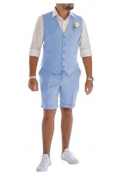 Azul claro cielo pantalones cortos de boda para hombre chaleco playa verano trajes lino color marino oscuro sólido causal 2 piezas ajuste a medida 2024 lightinthebox 