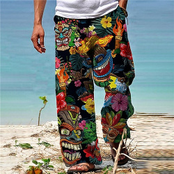 Hombre Pantalones de verano playa Correa Cintura elástica Pierna recta Animal Plantas Estampados Comodidad Casual Diario Festivos Hawaiano Design Negro Amarillo lightinthebox 