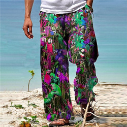 Hombre Pantalones de verano playa Correa Cintura elástica Pierna recta Animal Plantas Estampados Comodidad Casual Diario Festivos Hawaiano Design Negro Amarillo lightinthebox