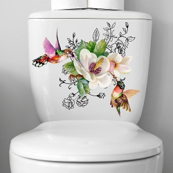 Pegatinas de tapa asiento inodoro con flores pájaros  pegatina pared autoadhesiva para baño calcomanías mariposa florales lightinthebox
