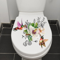Pegatinas de tapa asiento inodoro con flores pájaros  pegatina pared autoadhesiva para baño calcomanías mariposa florales lightinthebox