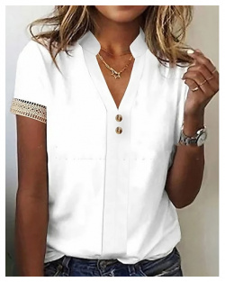 Mujer Camisa de encaje Blusa blanca Plano Casual Botón Blanco Manga Corta Elegante Moda Básico Cuello Mao lightinthebox 