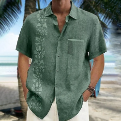 Hombre Camisa hawaiana Floral Estampados Cuello Vuelto Amarillo Verde Trébol Gris  azul Negro Impresión 3D Exterior Calle Manga Larga Estampado Abotonar Ropa Lino Moda lightinthebox