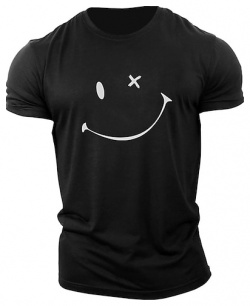 Estampados Cara de la sonrisa Negro Blanco Rosa Camiseta Camisetas gráficas Hombre Gráfico Mezcla Algodón Camisa Casual Manga Corta cómoda Exterior Calle Verano Ropa diseñador lightinthebox