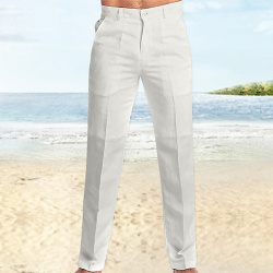 Hombre Pantalones de lino verano playa Pierna recta Plano Comodidad Exterior Casual Diario Mezcla / Algodón Ropa calle Elegante Negro Blanco lightinthebox 