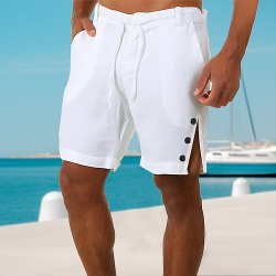 Hombre Pantalón corto Pantalones cortos de lino verano playa Bolsillo Correa Pierna recta Plano Comodidad Transpirable Casual Diario Festivos 100 lightinthebox 