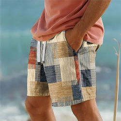 Bloque de color a cuadros Resort para hombre Pantalones cortos con estampado 3D Bañador Cintura elástica Cordón forro malla Aloha Estilo hawaiano Playa vacaciones S 3XL lightinthebox 
