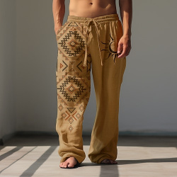 Hombre Vintage Étnico Sunfire Pantalones de lino Media cintura Exterior Ropa Cotidiana calle Otoño invierno Ajuste regular lightinthebox 