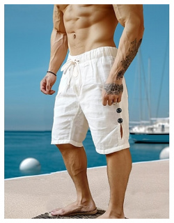 Hombre Pantalón corto Pantalones cortos de lino verano playa Correa Cintura elástica Plano Transpirable Longitud la rodilla Yoga Hawaiano Casual lightinthebox 