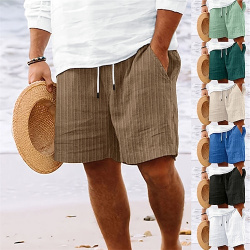Hombre Pantalones cortos de lino verano playa Bolsillo Correa Cintura elástica Plano Comodidad Transpirable Corto Festivos Vacaciones Hawaiano Boho lightinthebox 