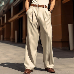 Hombre pantalones de traje casuales plisados Bolsillo delantero Pierna recta Plano Comodidad Transpirable Negocio Casual Diario Moda Básico Negro lightinthebox 
