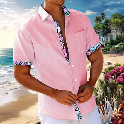Color sólido Floral Flores Hawaiano Complejo Hombre Camisas estampadas Exterior Festivos Vacaciones Verano Cuello Vuelto Mangas cortas Amarillo  Rosa Azul Piscina S M L Tela flameada Camisa lightinthebox