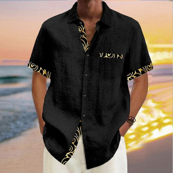 Color sólido Graphic Cachemir Hawaiano Complejo Hombre Camisas estampadas Exterior Festivos Vacaciones Verano Cuello Vuelto Mangas cortas Negro  Azul Marino S M L Tela flameada Camisa lightinthebox