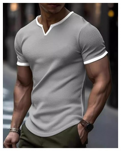 Hombre Camiseta Tee Camisa manga corta superior Bloque de color Escote en Pico Calle Vacaciones Retazos Ropa Moda Design Básico lightinthebox 