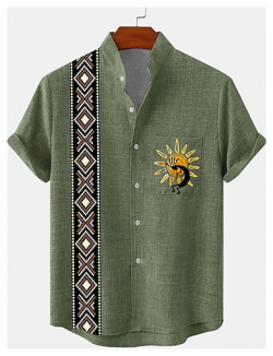 camisa étnica para hombre vacaciones casual tribal verano primavera cuello alto manga corta verde  caqui beige s m l de poliéster lightinthebox