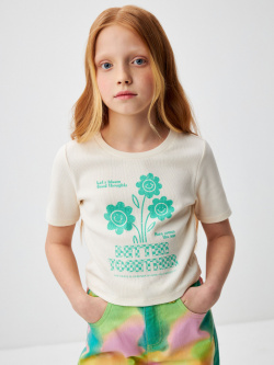 Укороченная футболка для девочек с ярким принтом  Мягкий
