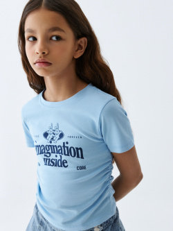 Укороченная футболка для девочек с декоративной драпировкой