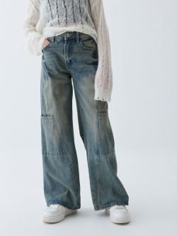 Винтажные джинсы Wide leg с карманами для девочек  4804051456