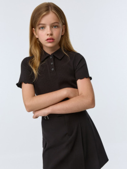 Поло в рубчик с короткими рукавами для девочек Школьная футболка воротником