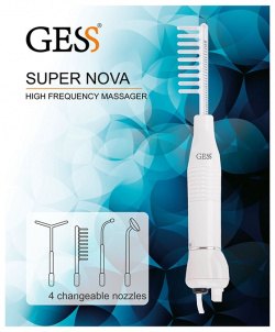 Массажер  аппарат Gess 1900452 Медицинский дарсонваль для лица тела и волос с 4 насадками Super Nova